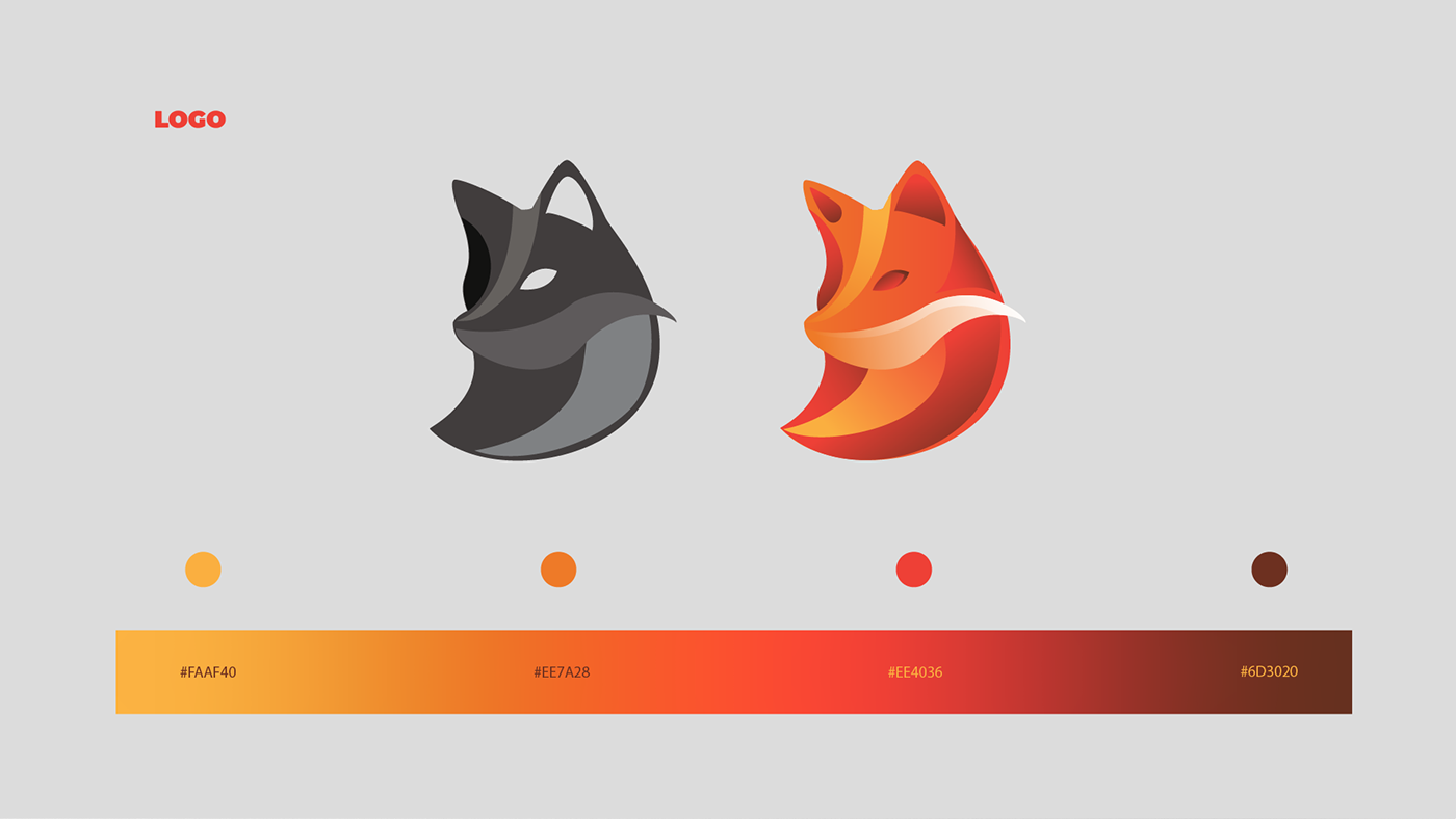 fox vector illustration. logo. color and in grayscale. 