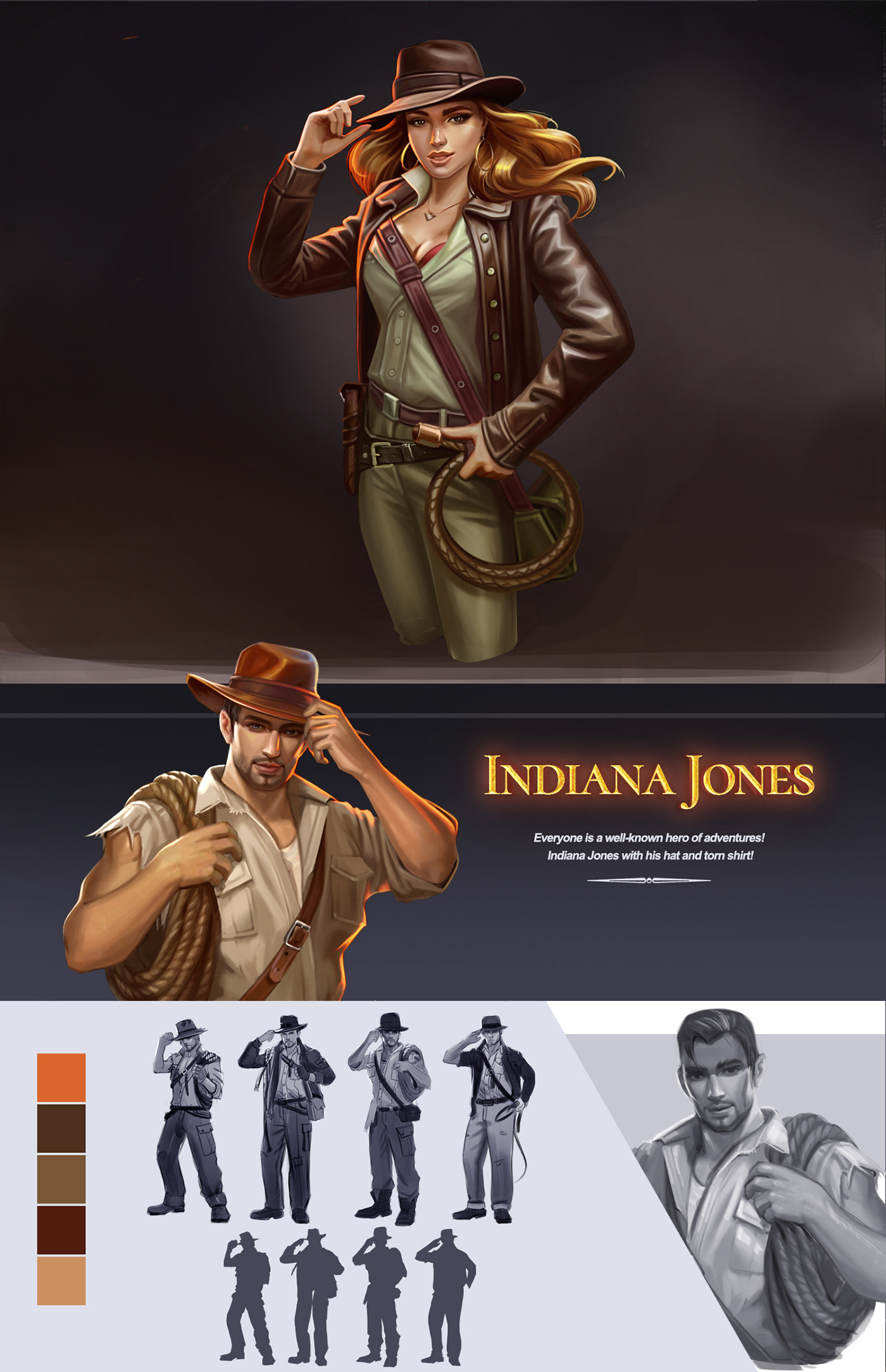 2D art Character Character design  Digital Art  Drawing  Game Art indiana jones Montezuma neptune portrait