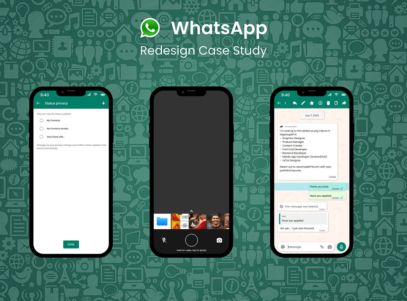 Case Study communication Figma mobile app redesign rebranding redesign UI/UX WhatsApp Whatsapp Case study WhatsApp Redesign