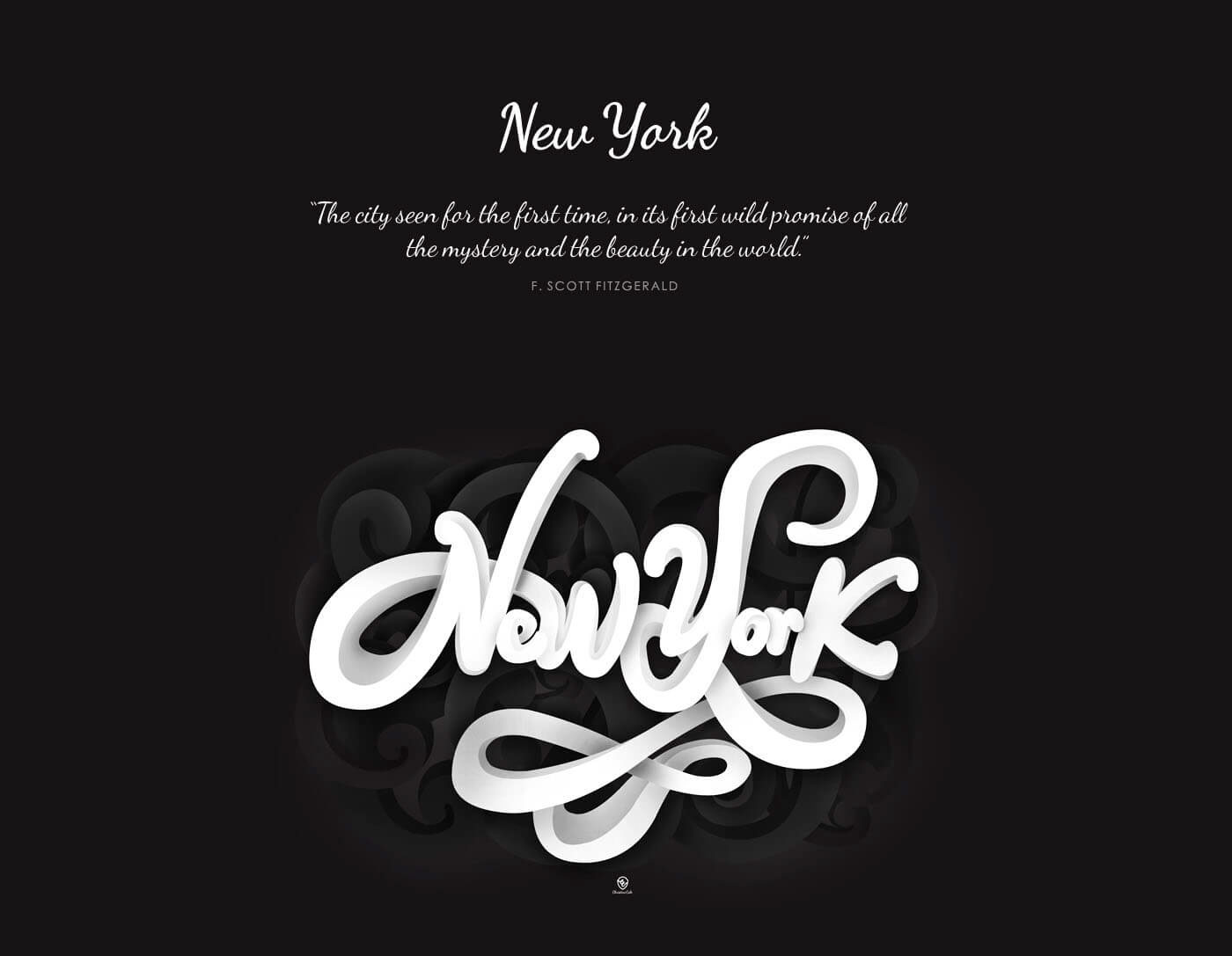 New York type Style 3D photoshop lettering Script black & white Christine calo