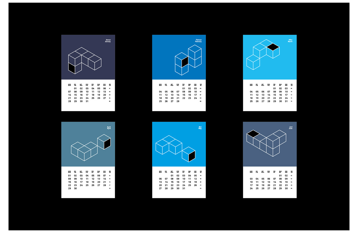 geometric industry minimal bauhaus blue calendar Printfinishing Lasercut