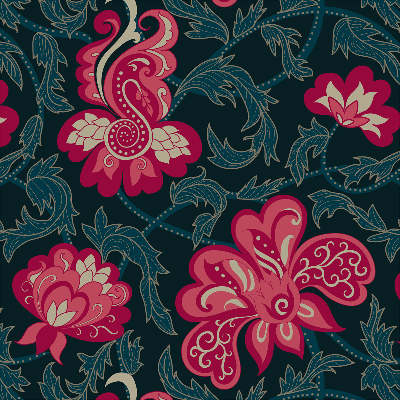 #acanthuspattern chintzdesign floralpattern ILLUSTRATION  patterndesign surfacedesign surfacepatterndesign textiledesign traditionaldesign