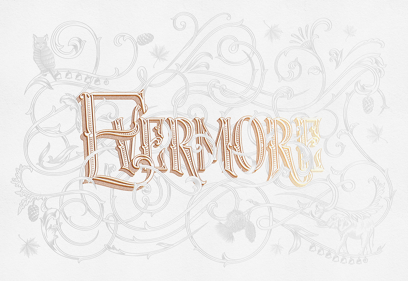 wedding monogram type lettering Estonia Tallinn vintage copper foil evermore gold engraving paper premium brand