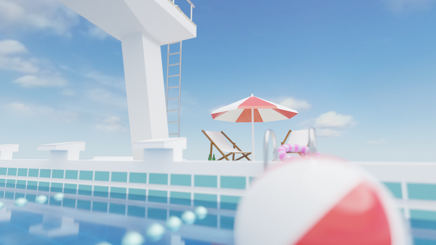 Low Poly blender cycles swimming pool water 3D