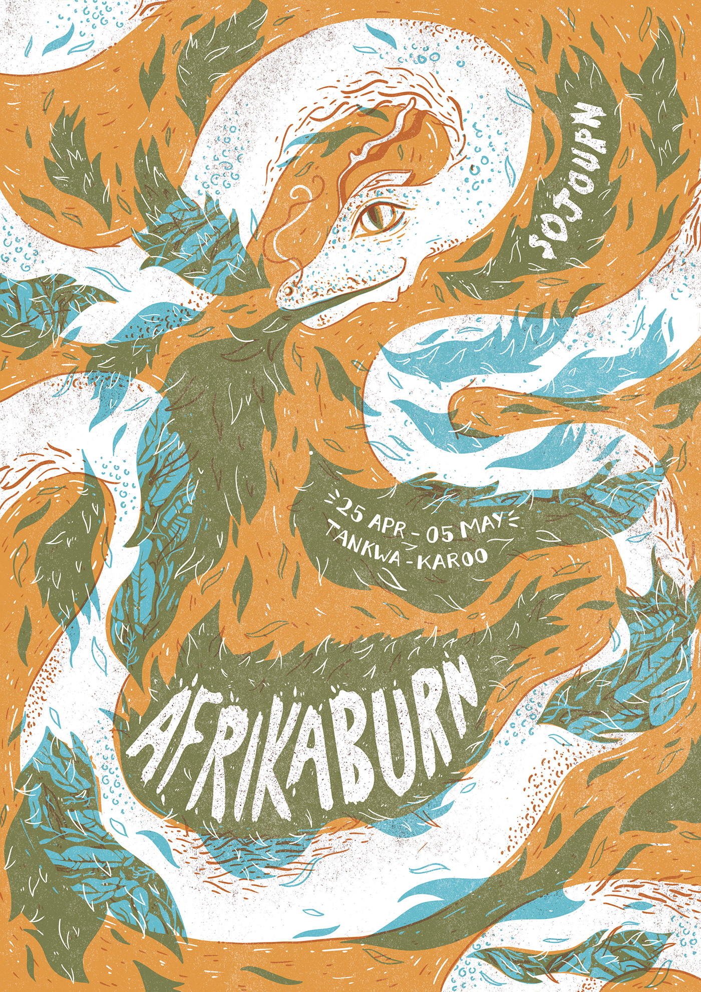 Poster Design ILLUSTRATION  Screenprinting digital painting AfrikaBurn afrika burn festival poster dragon dragon illustration