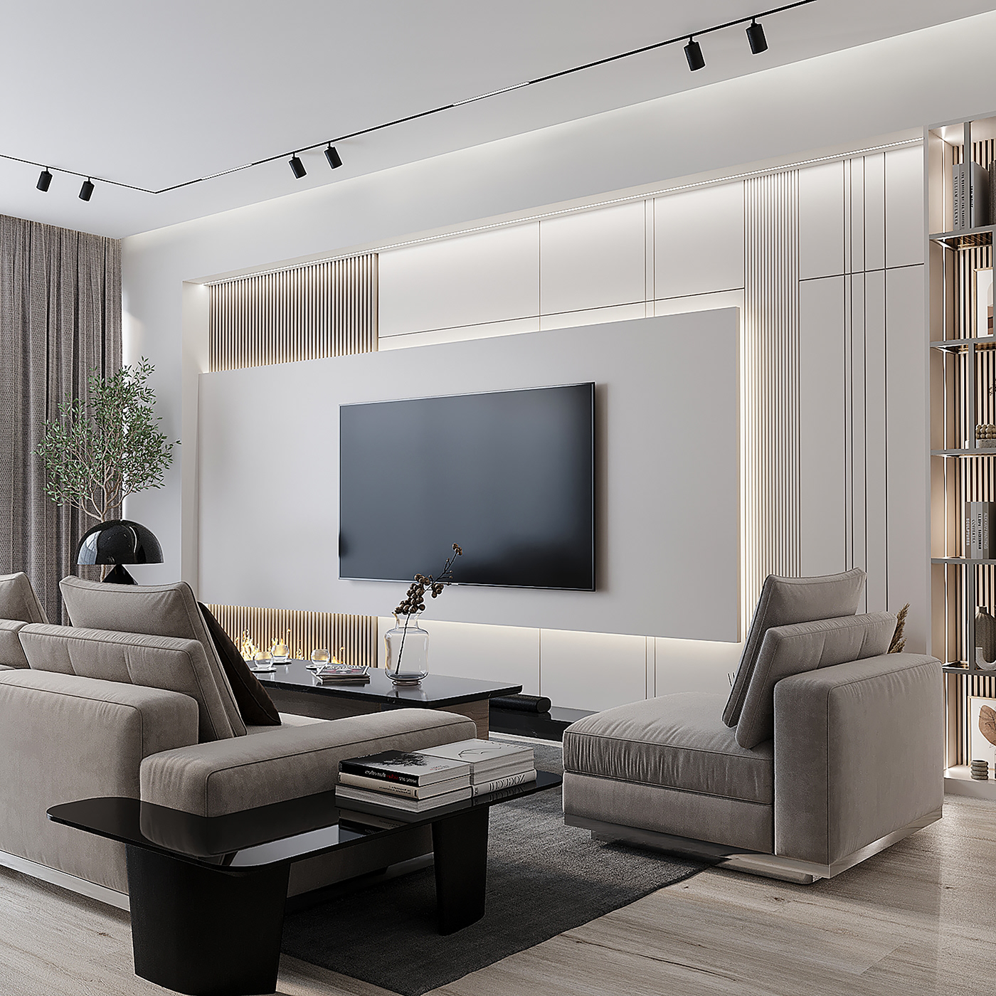 interior design  tv wall modern living room 3ds max visualization corona Render designinspiration livingroomdesign