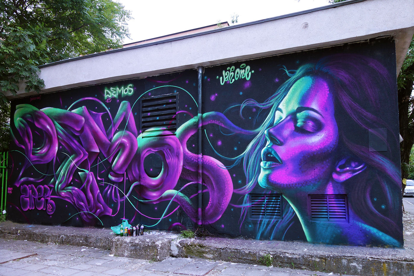 graff Street spray girl alien infection beauty wall