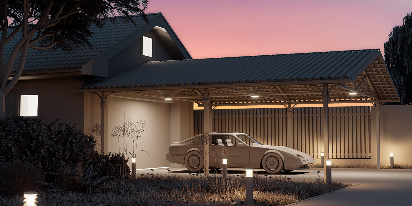 canopy CGI visualization architecture car Cottage corona cinema4d 3D isometry