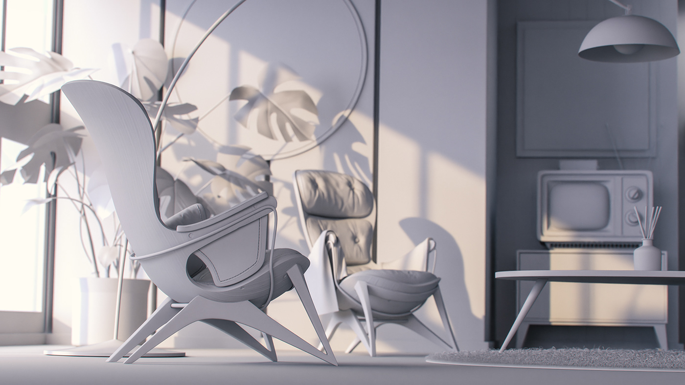 3D Adobe Dimension architecture furniture interior design  lighting materials mid century photo-realism substance