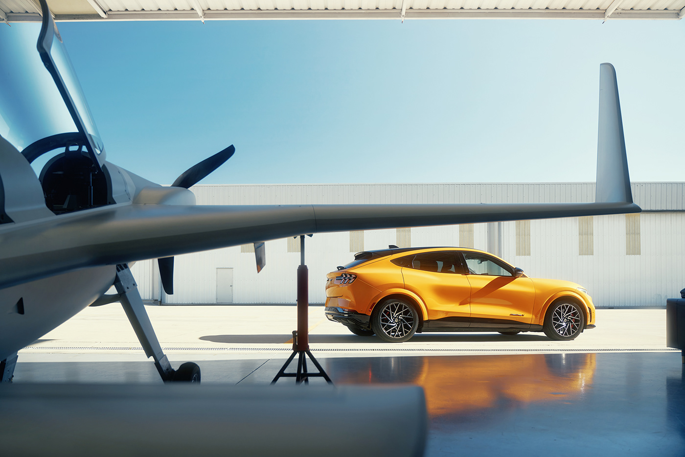 Ford Mustang Mach E automotive   Aerospace lifestyle photoshoot hangar Mach-E