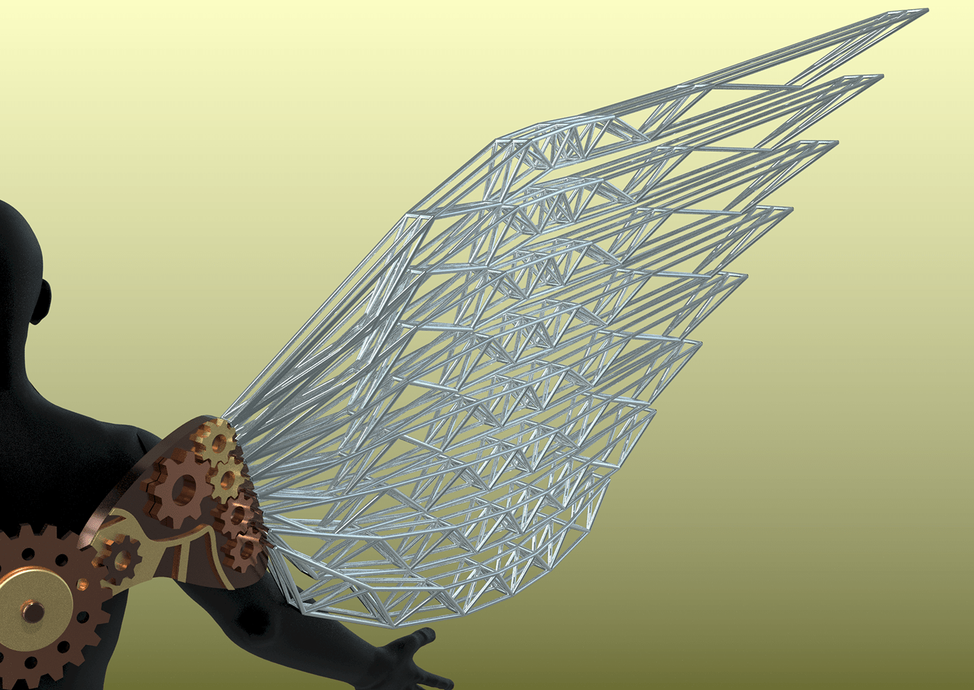 angel gears Grasshopper mechanical rendering STEAMPUNK wings