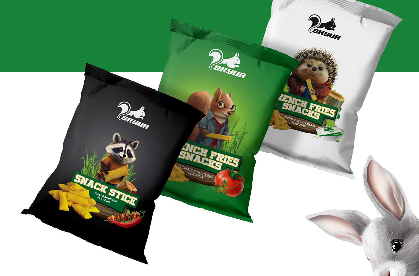 chips Food  snack Character animals digital painting branding  CHIPS PACKAGING 