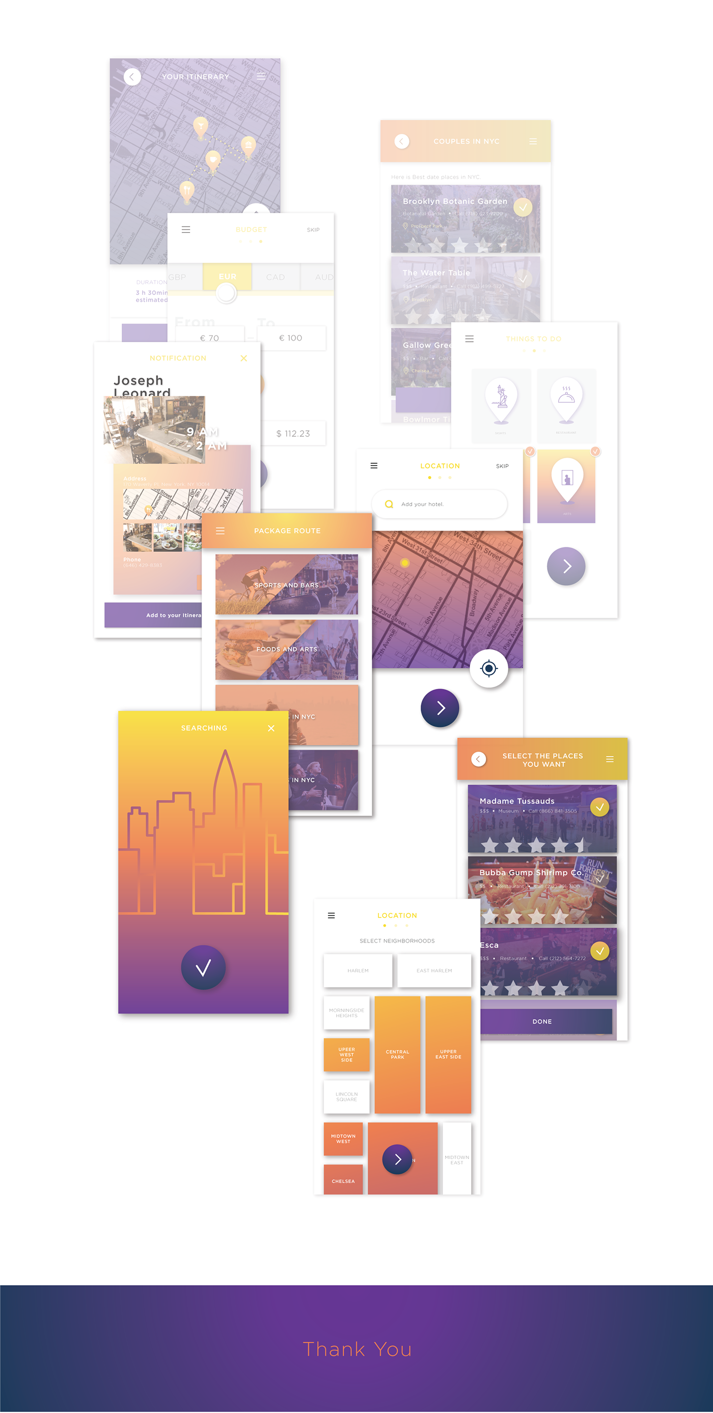 New York nyc Travel app application tour Guide user flow wireframe adobeawards