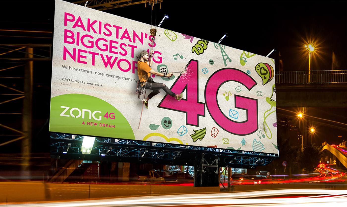 Zong 4G thematic campaign 4g telecomunication zong Pakistan mobile OOH Outdoor