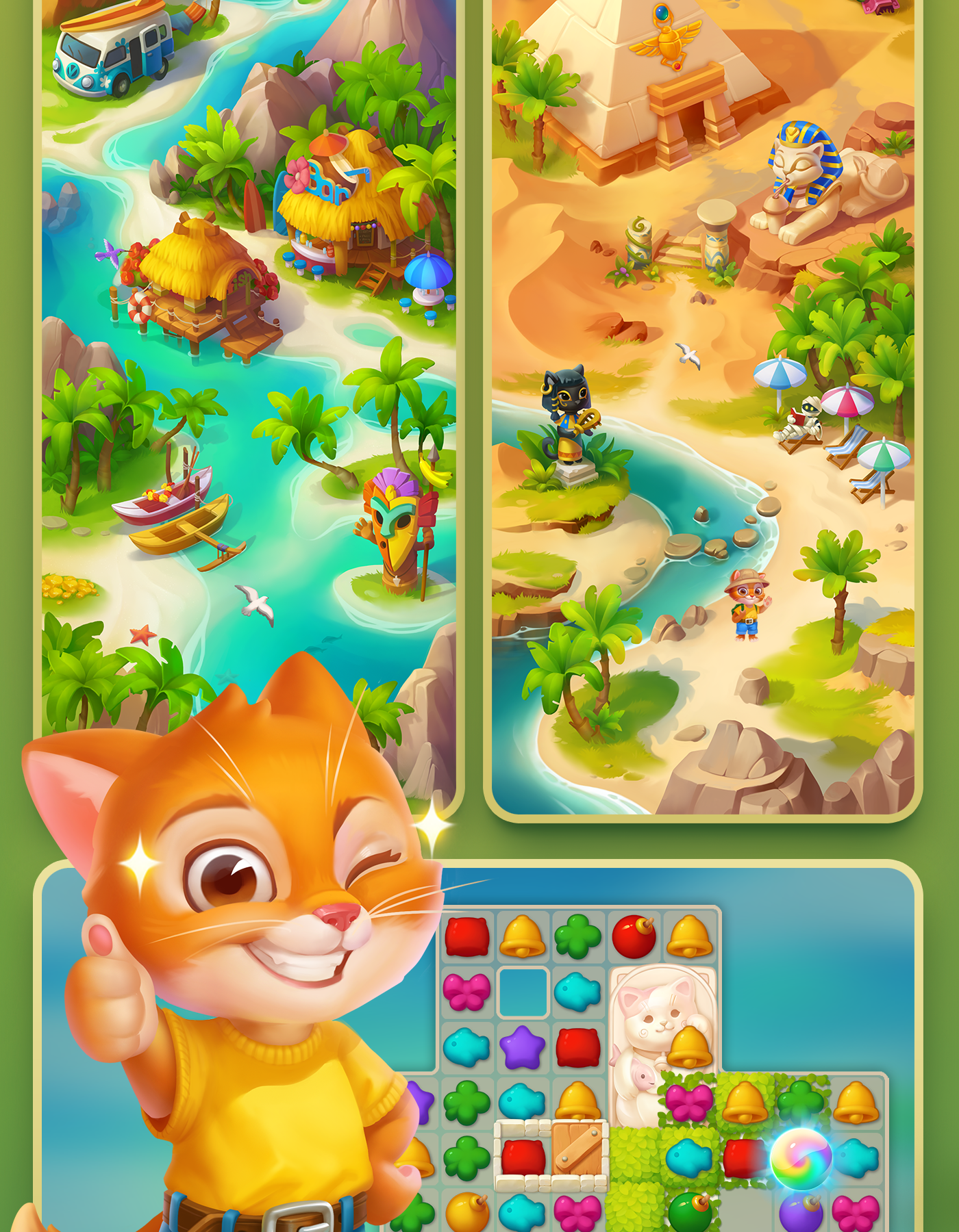 locations map game game design  Character Cat match3 icons match3 elements illustrations