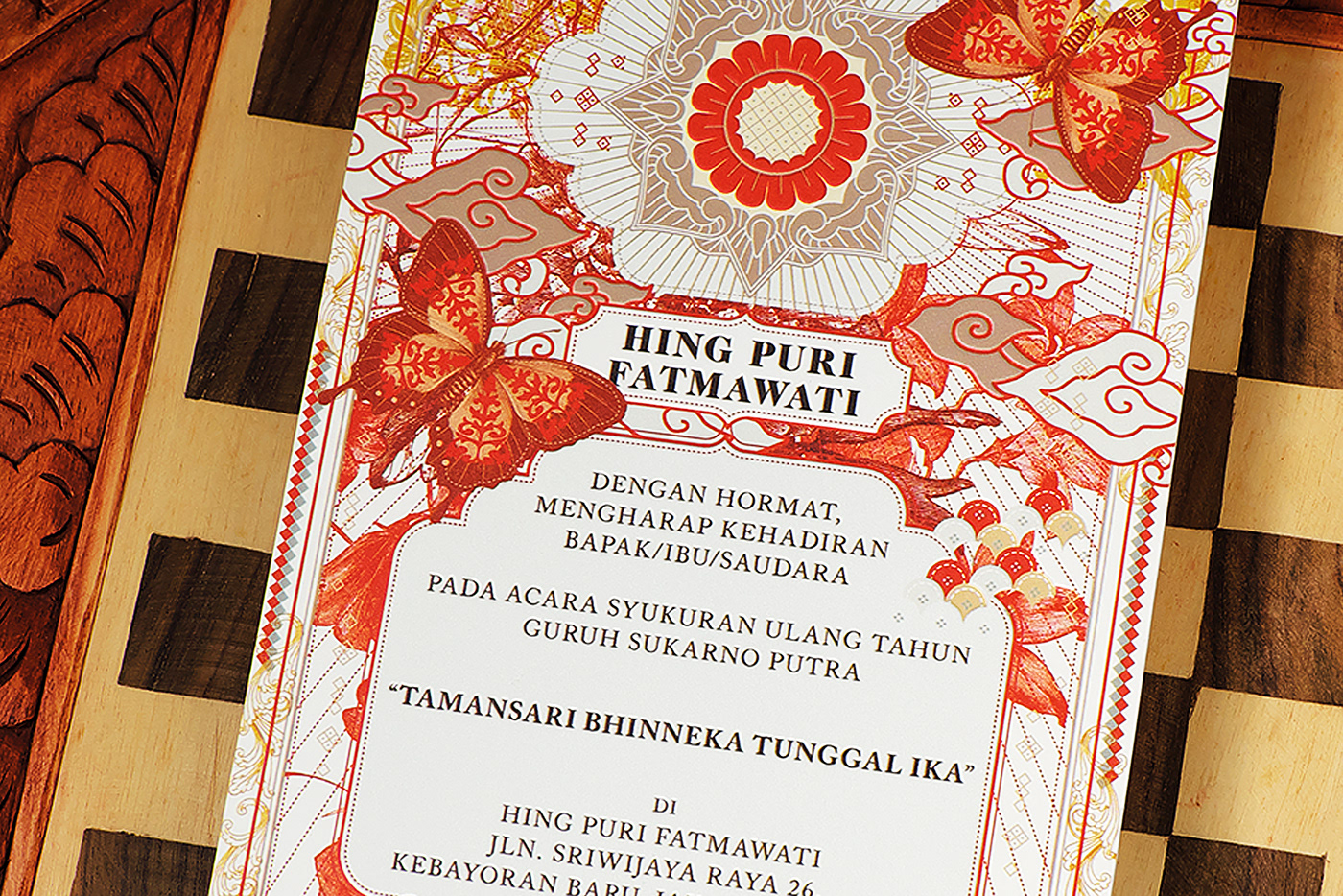 Invitation print GURUH SUKARNO PUTRA batik pattern indonesia culture red