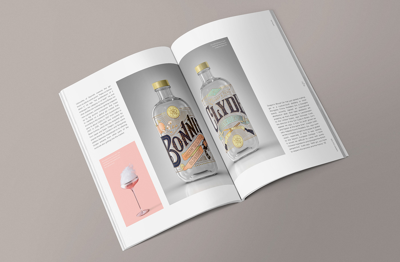 magazine editorial Layout typography   masthead branding  graphic design  gin Distiller