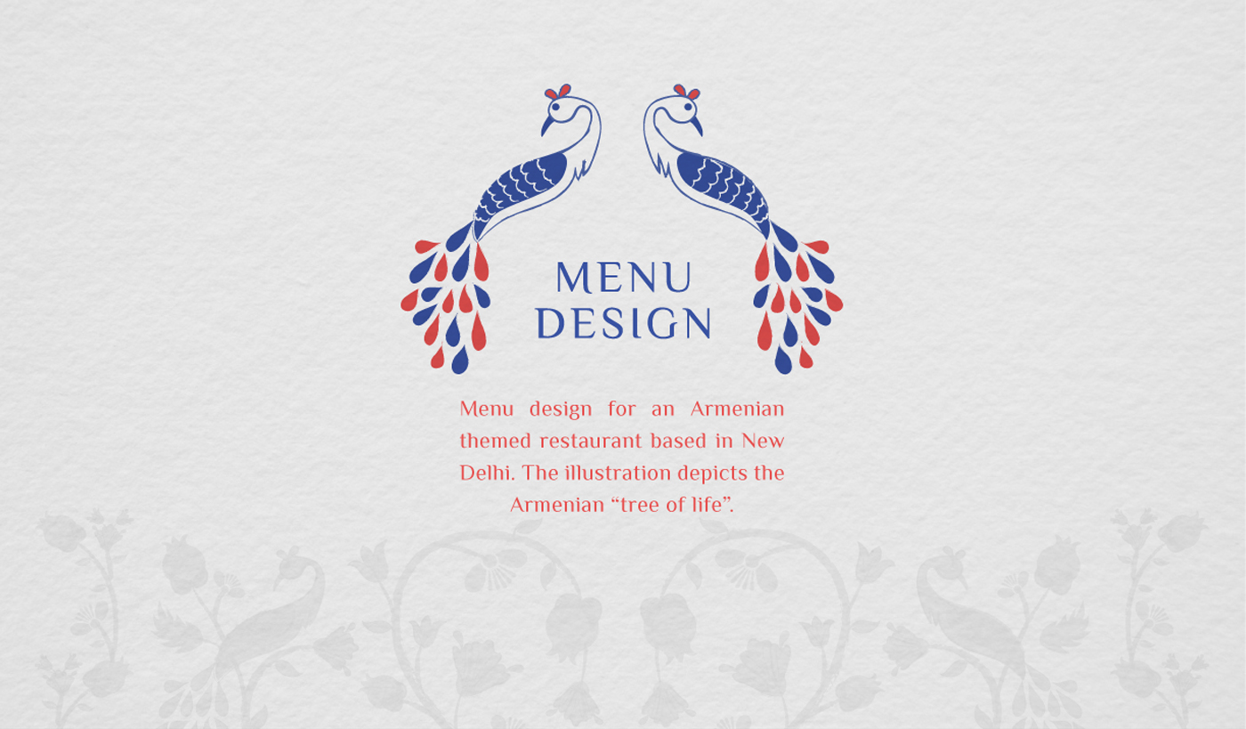 menu menu design Armenia tree of life Food  restaurant peacock pomegranate floral