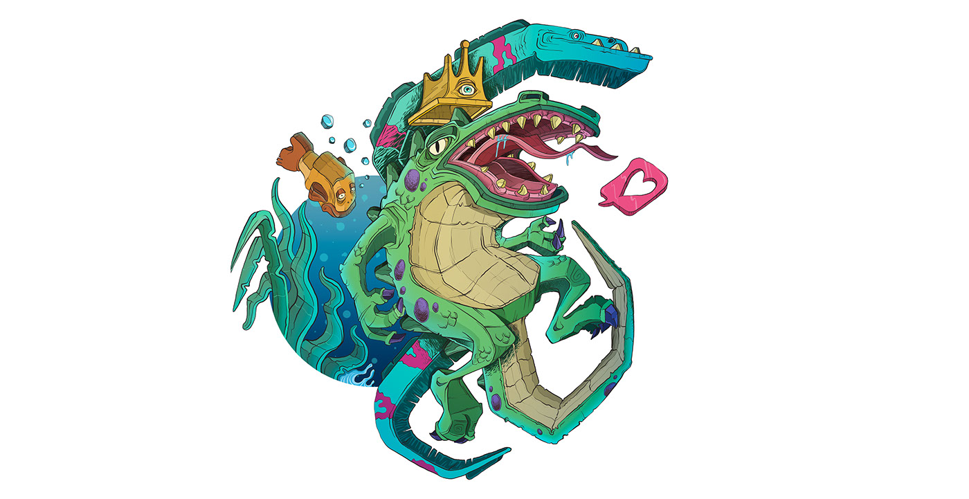 EL TODOPODEROSO COCODRILO illuminati cocodrilo reptiliano pescadodo Anguila El Ilustrador Behance student show Wacom Cintiq