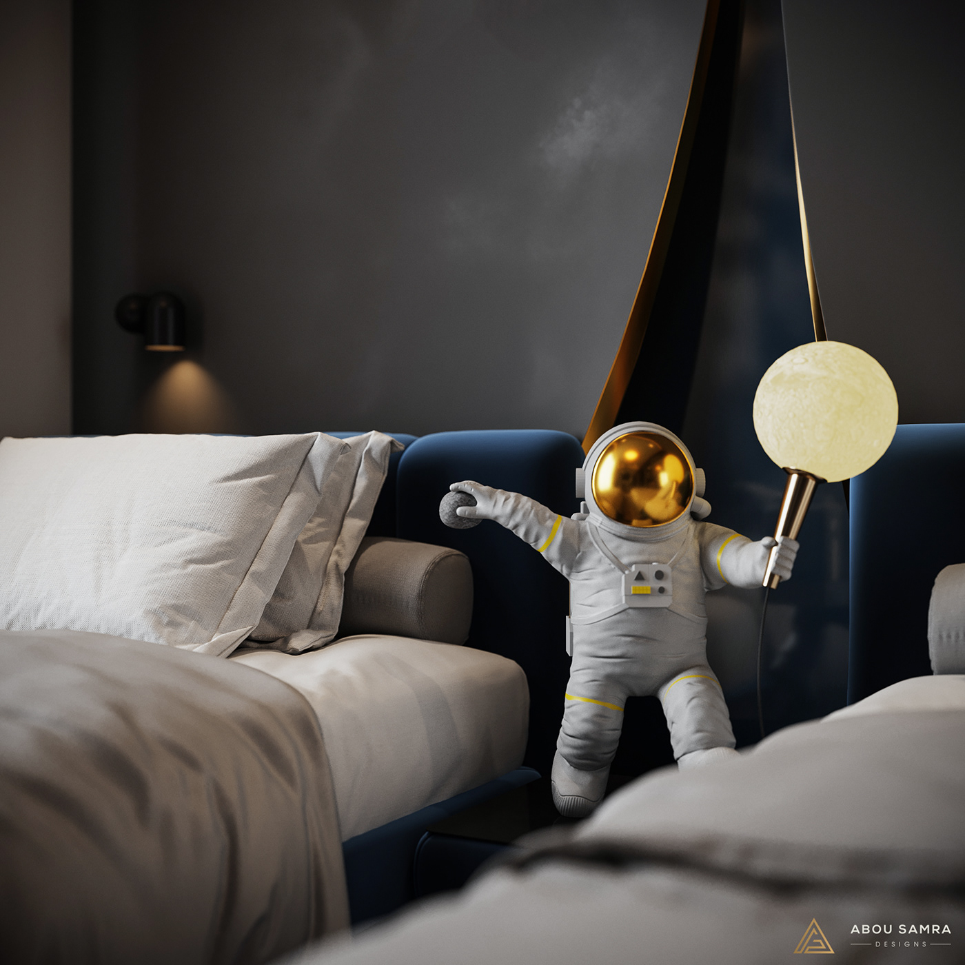 astronaut bedroom boy CGI corona interior design  modern Render spaceman visualization