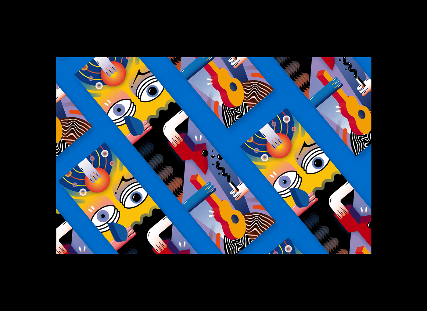 ILLUSTRATION  Digital Art  Totem kakemono david bowie graphic design  Illustrator Colourful  geometric Isometric