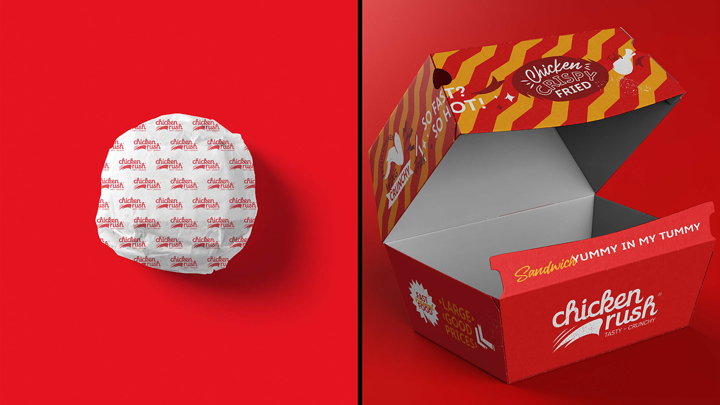 burger chicken concept creative crunch Fast food Food  Logo Design Packaging restaurant