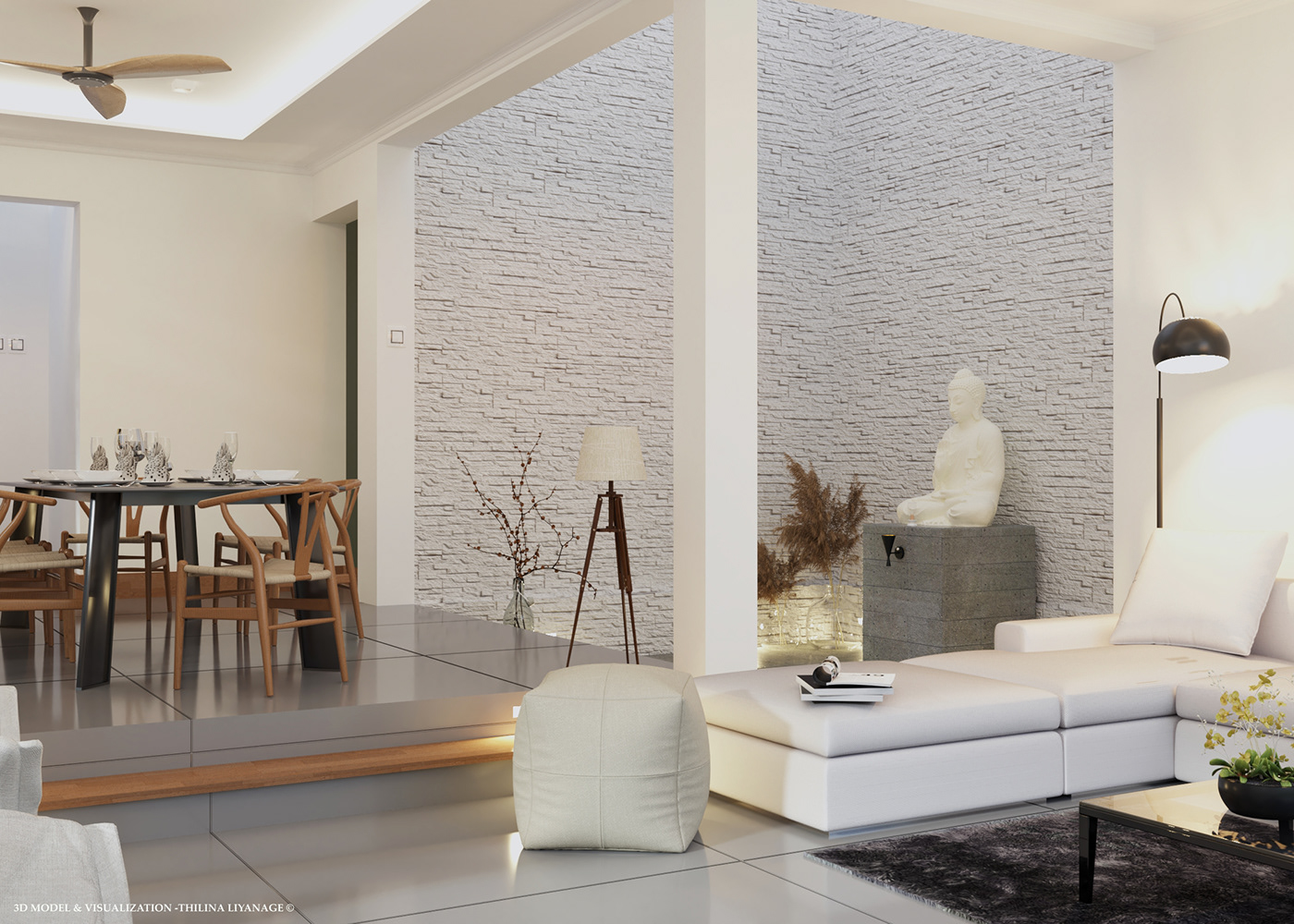 3D 3drendering architecture courtyards Interior Interior Designs modren homes SketchUP visualization vray