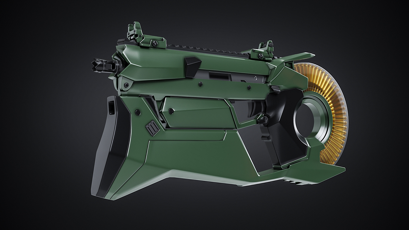 digital 3D fantasy industrial design Bullets weapons future Gun mechanics