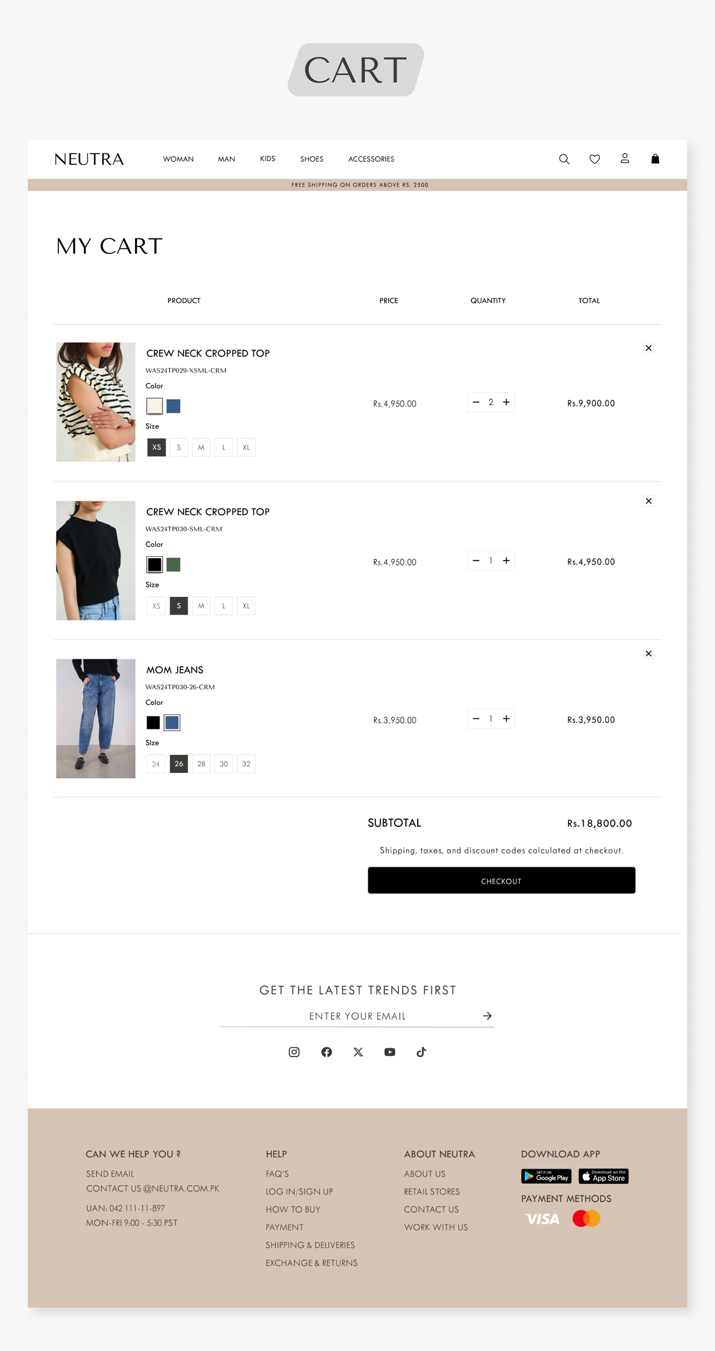 cart of E commerce Fashion website's in figma