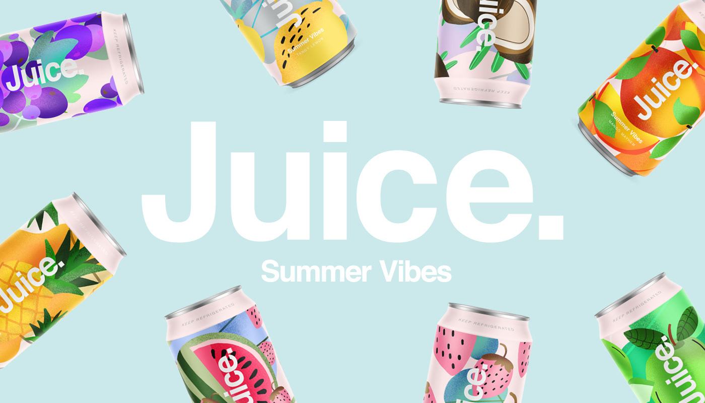 cans drinks Fruit ILLUSTRATION  Tetxture Packaging color vibrant summer