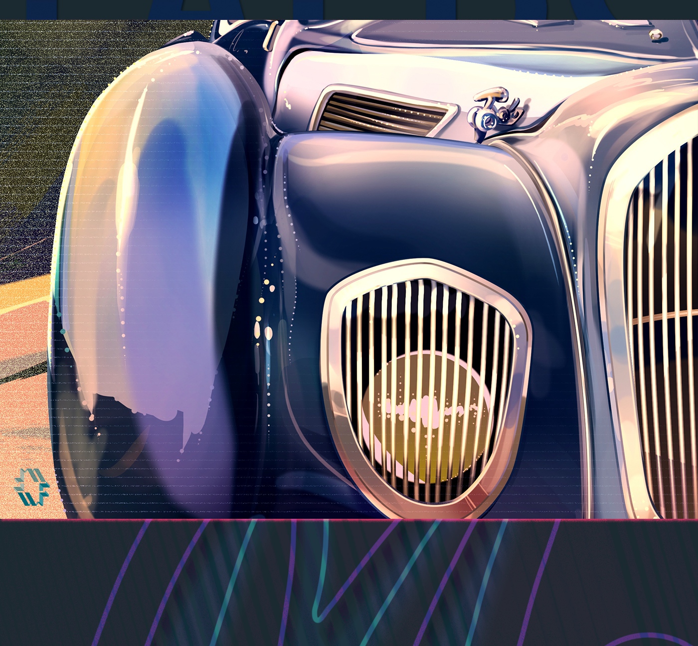 classic car thirties forties poster Landscape Monaco W Flemming Retro art deco hand drawn