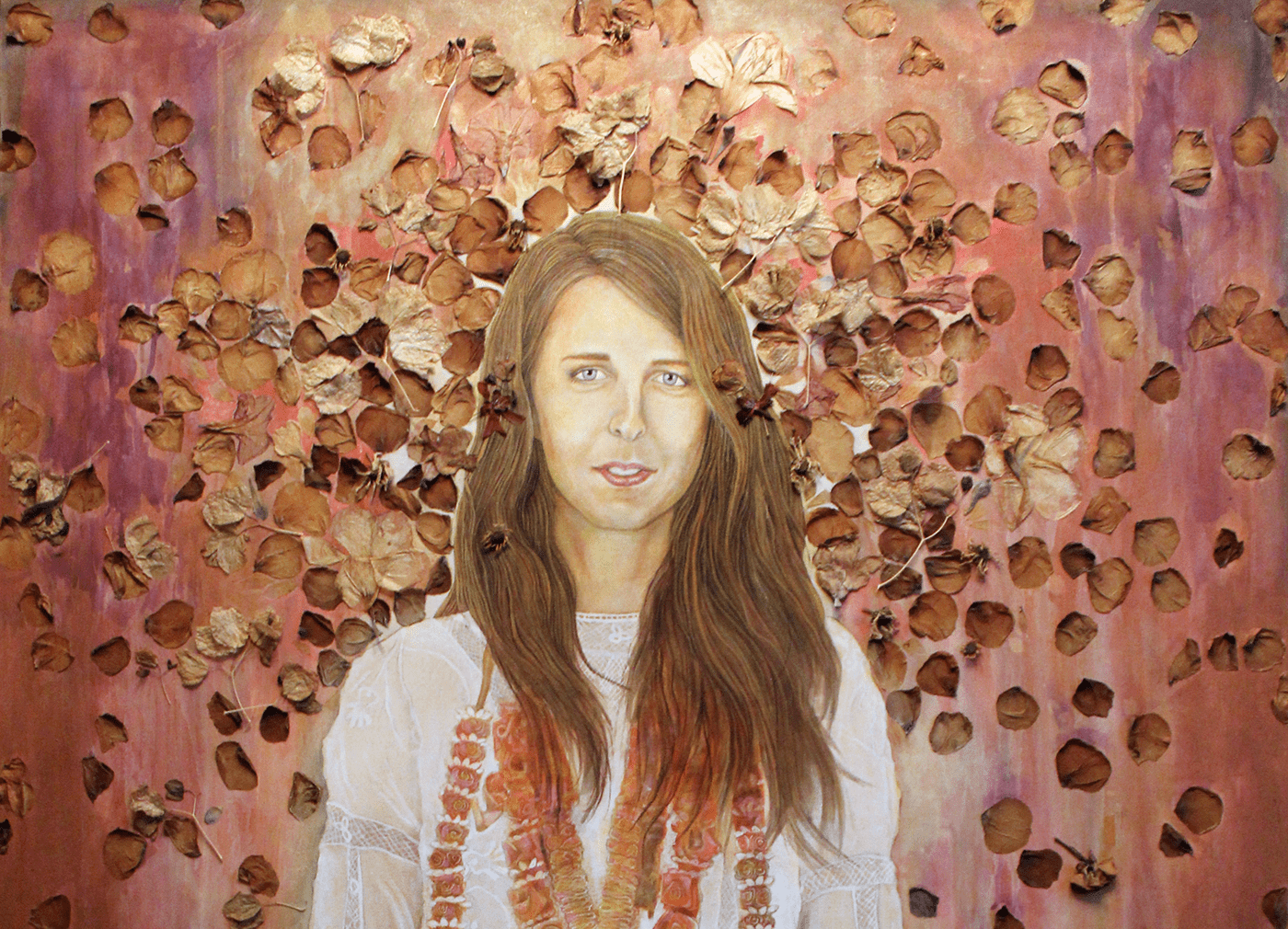 acrylic painting Dried Flowers mixed media portrait