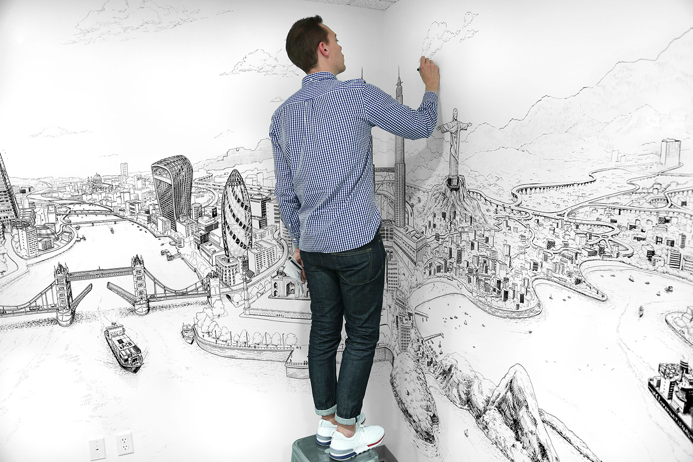Mural panoramic Black&white world Drawing  wall details acrylic molotow