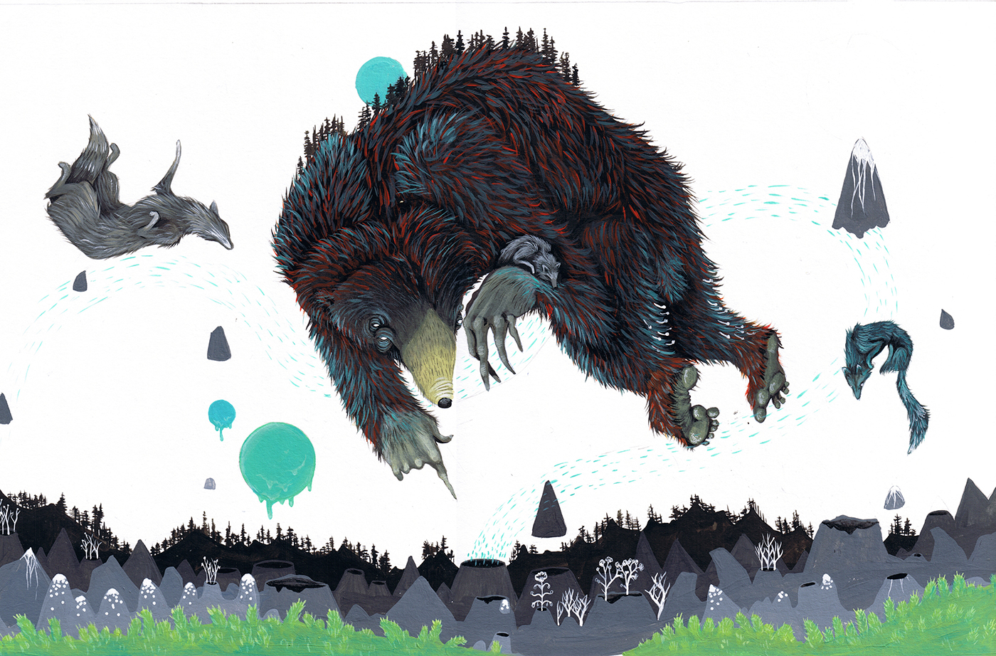 Mural bear mural bear wolf red and blue bear fur