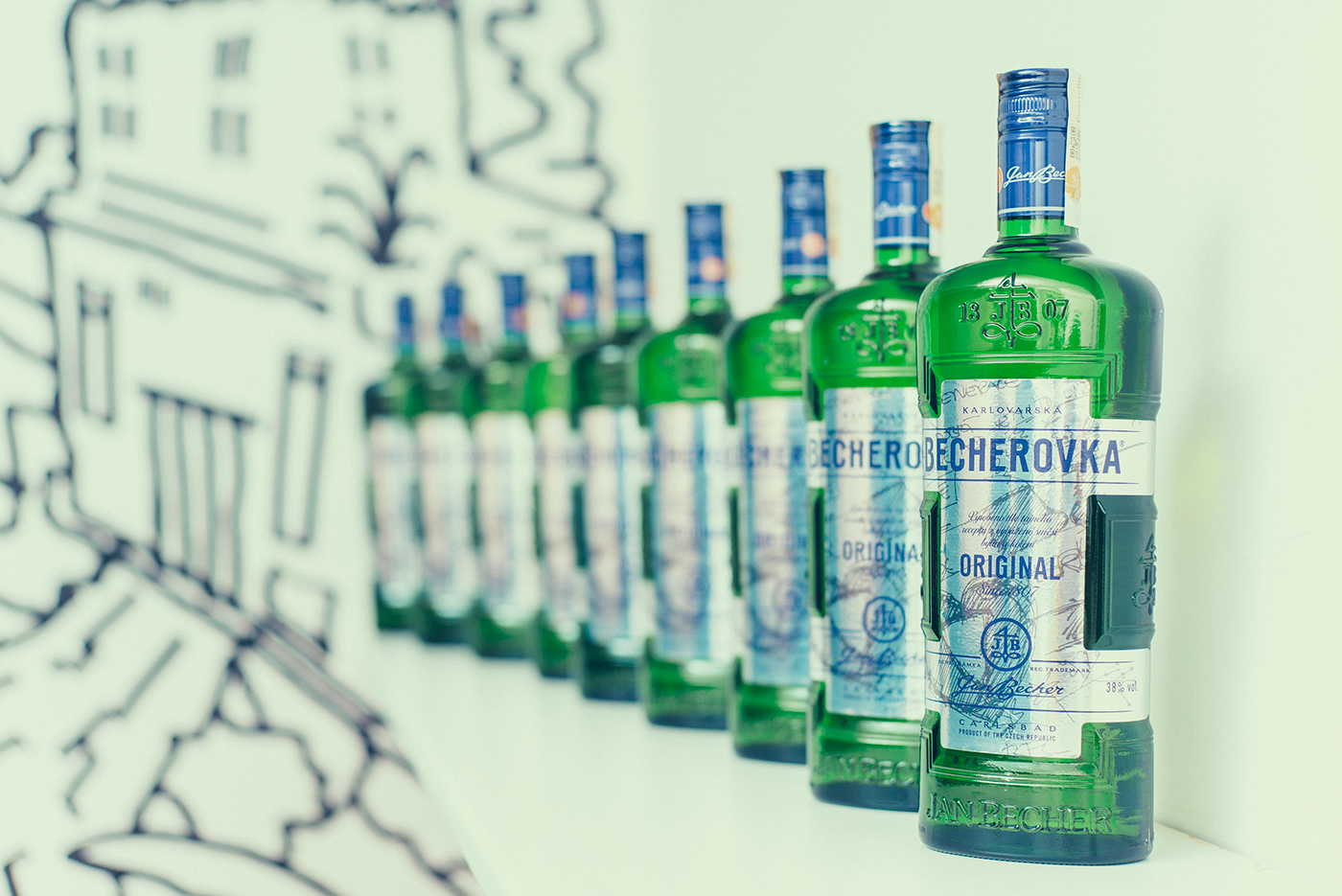 Label packaging design limited edition Competition liquer Czech silver becherovka sketch bottle