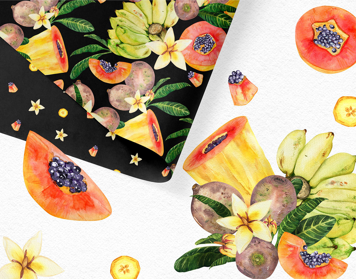 watercolor Fruit Tropical pattern textile pattern design  Drawing  botanical ILLUSTRATION  Graphic Designer