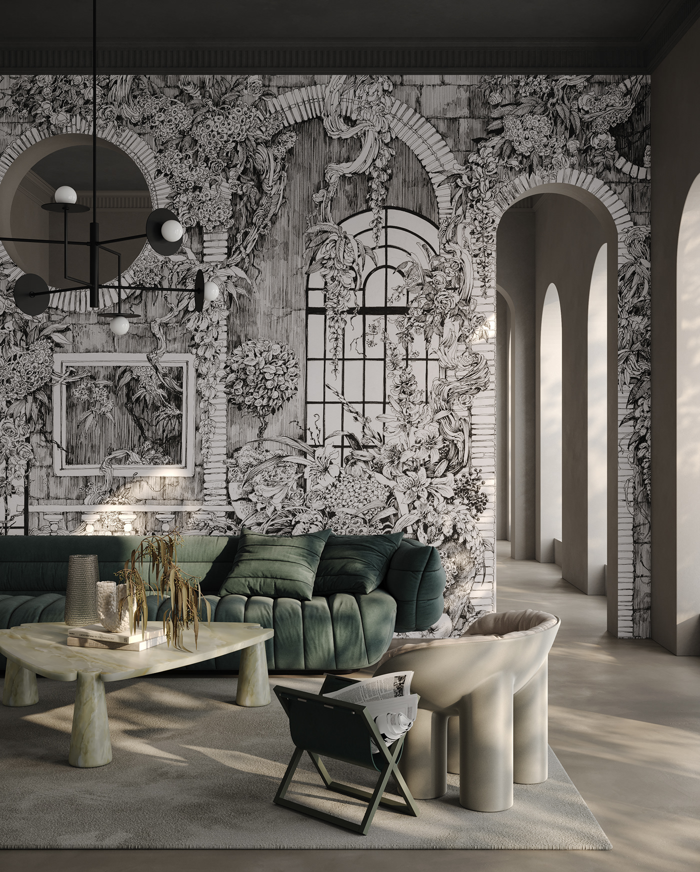 archviz visualization 3ds max interior design  living room CGI Render bedroom livingroom wallpaper