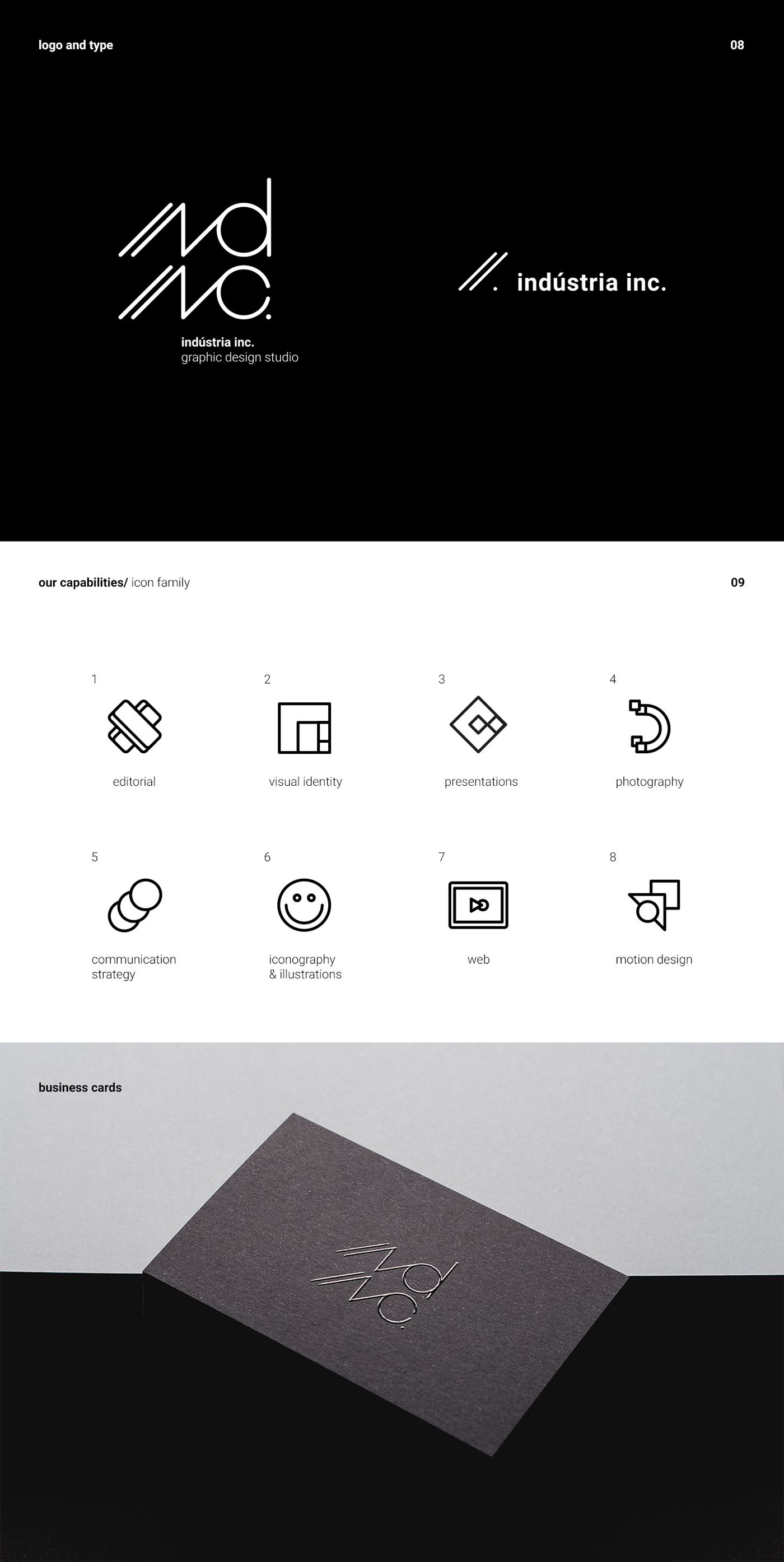 Black&white business card industry factory industria geometry gray Roboto modernism minimal indinc.