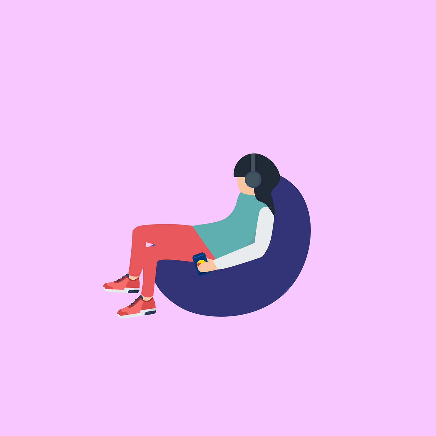 art girl illustration Vector Illustration White pink blue soda can sofa relaxing