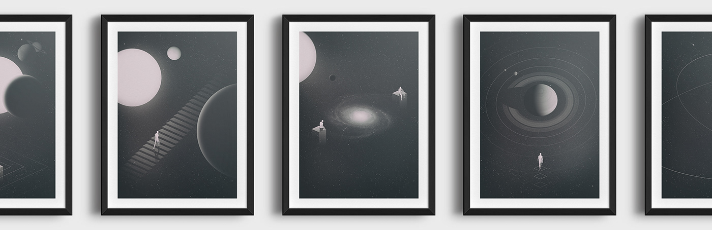Space  universe stars Planets surreal vector geometry REMIX 3D Isometric