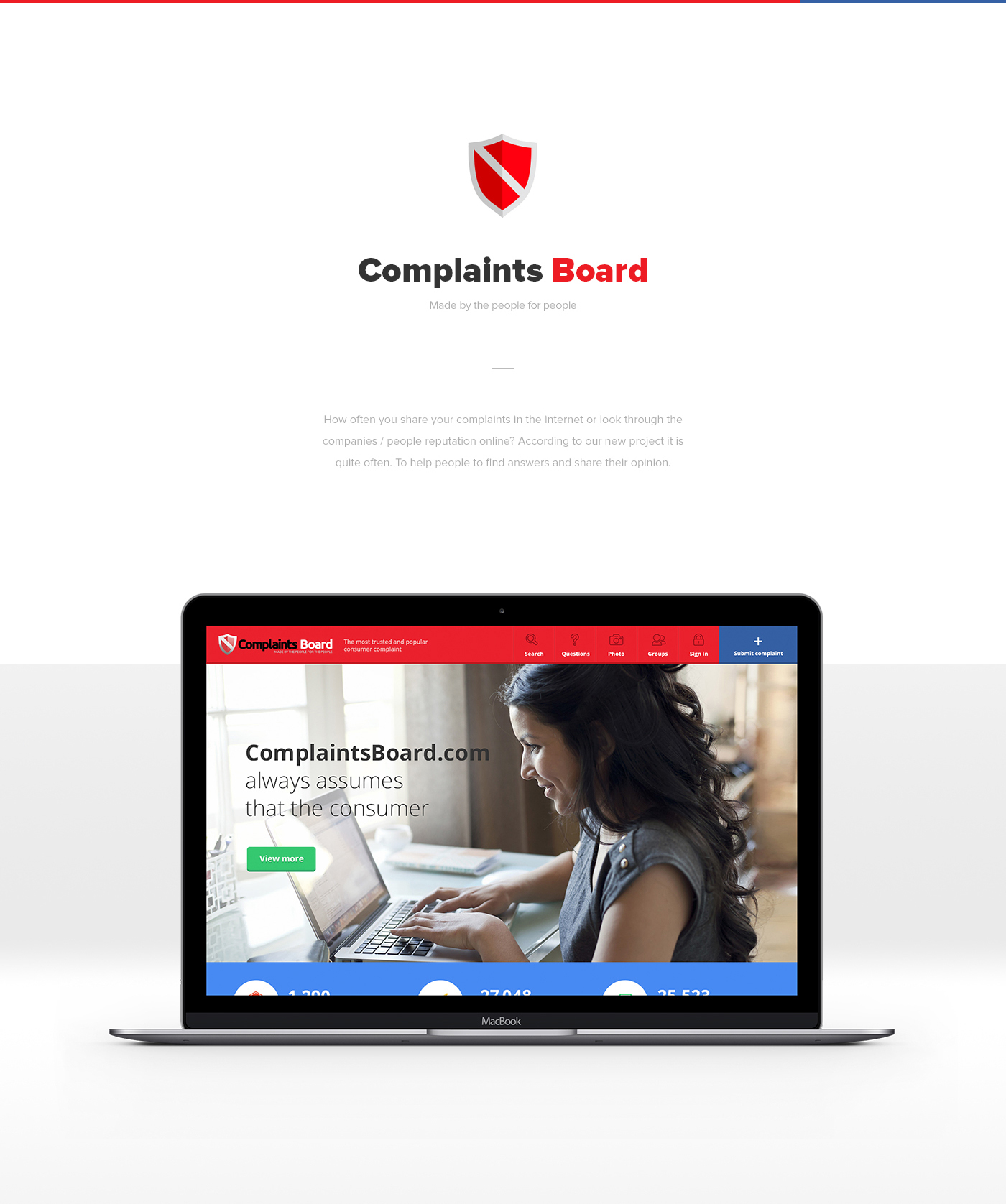 Responsive Website complaints Board complaintsboard basovdesign UI ux red flat google material ios9 landing animated
