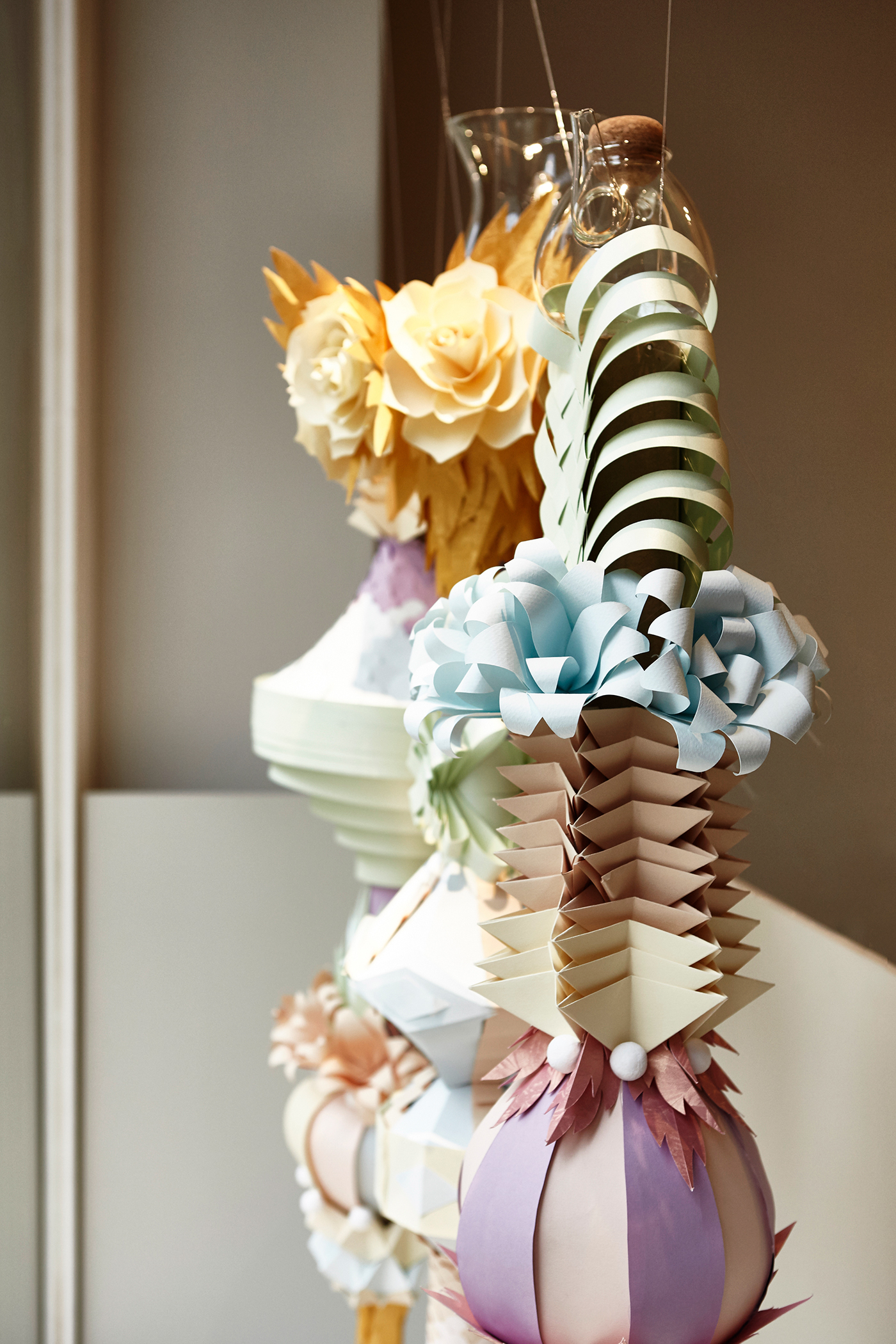 paper Easter pastel papercraft Window Display lacybarry pillars 3D tactile