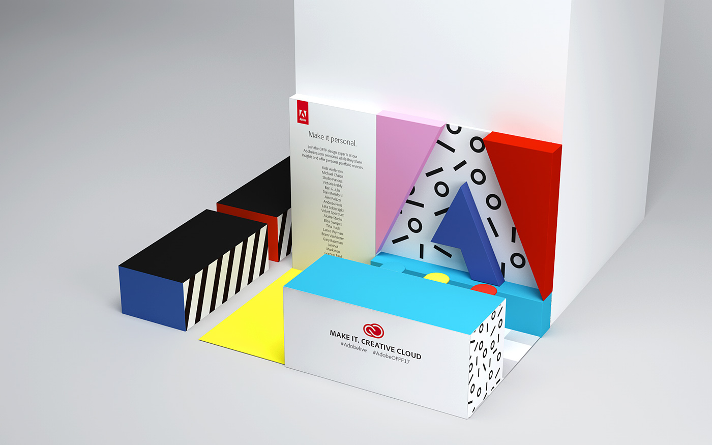 branding  adobe OFFF adobe at offf campaign memphis style Stand stand design papercraft set design 