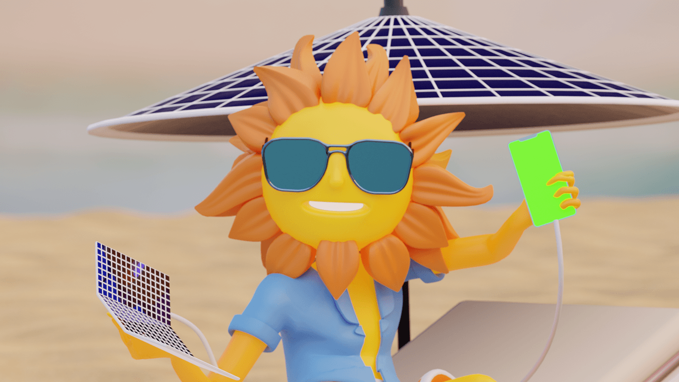 beach summer Sun Solar energy tecnology blender Render 3d modeling Mockup