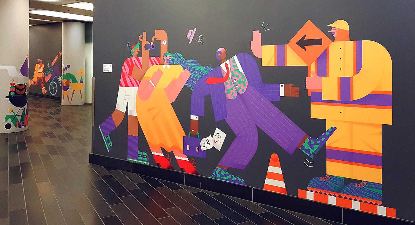 construction digitalart illustartion Montreal Mural passers-by print sticker vector vectorart