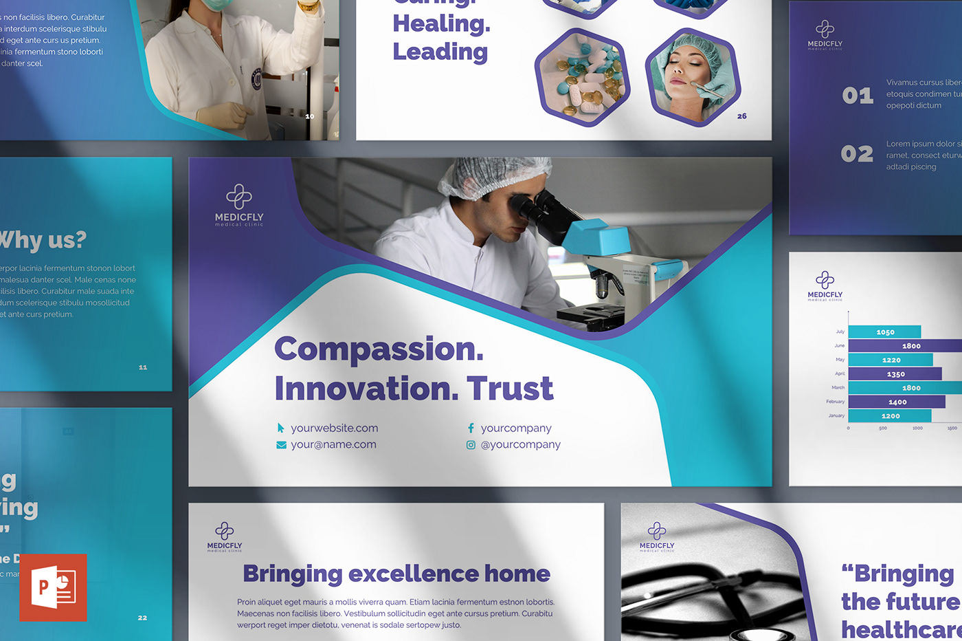 clinic creative design infographic medical Powerpoint presentation professional slide template