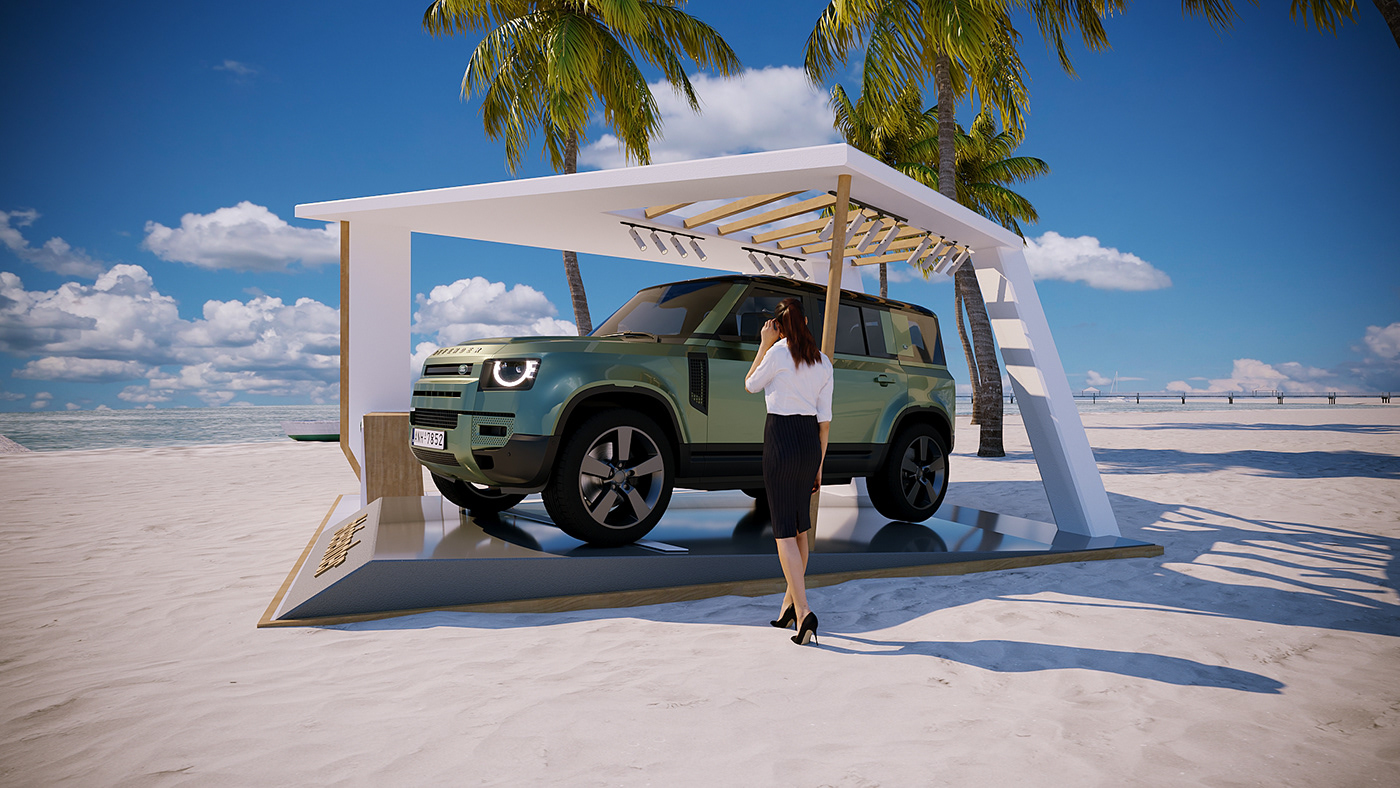 3dmax activation booth car design Display Exhibition  Land Rover Stand defender