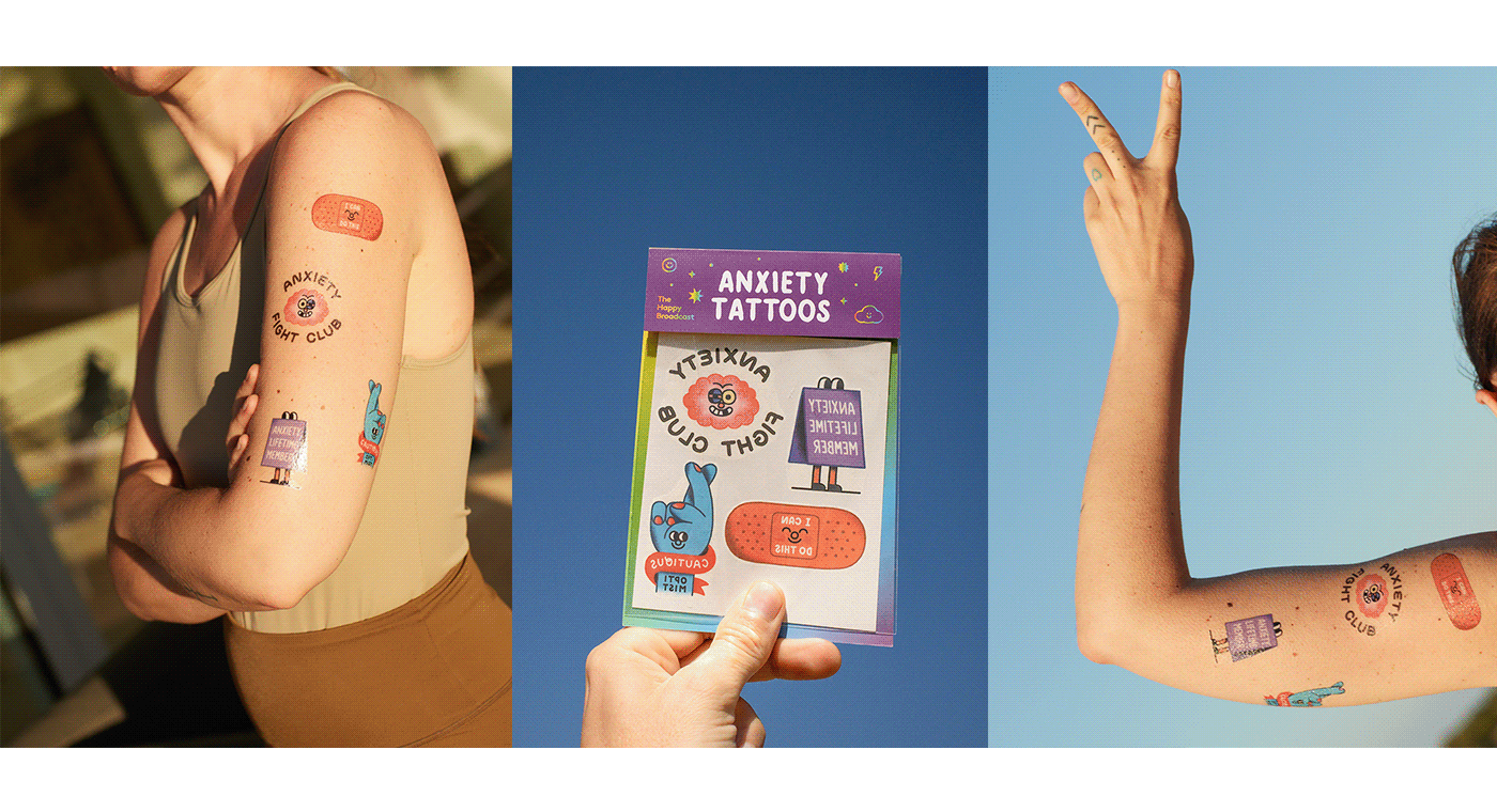 anxiety body art Character ILLUSTRATION  mental health product shop tattoo tattoos temporary tattoo