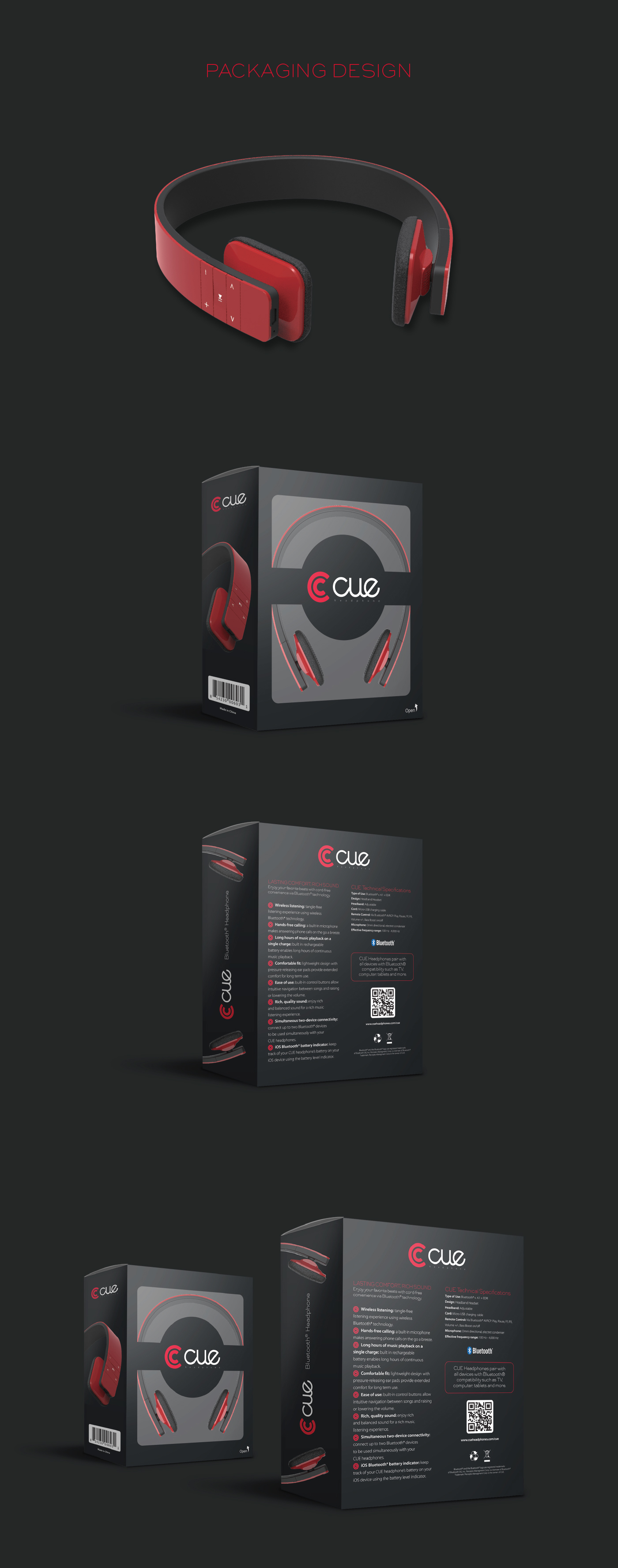 logo brand headphone cue Paking package Boxing mark golden red geometry construction embalaje empaque geometria