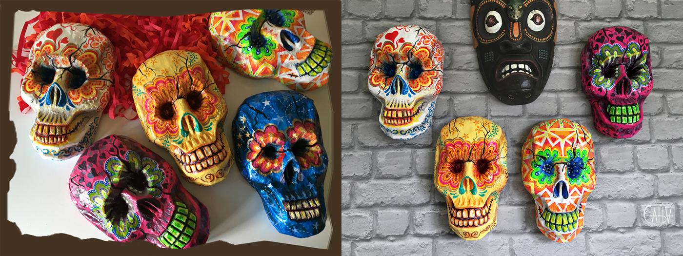 Papier Mache skull decorative wall item hand made decoration ornaments dia de los muertos da of the dead calavera
